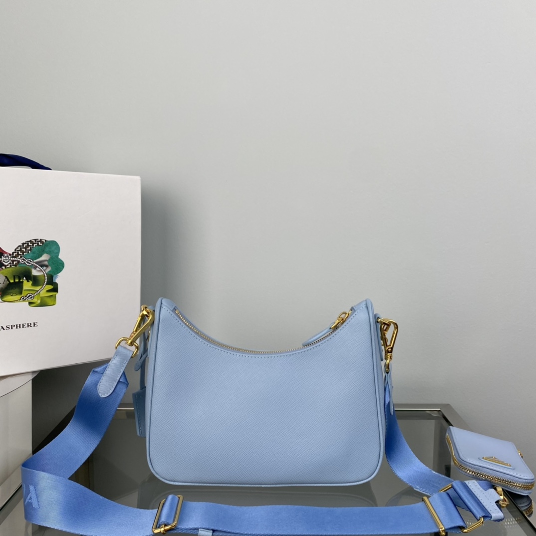 Prada Saffiano Leather Re Edition 2005 Shoulder Bag Light Blue 1BH204